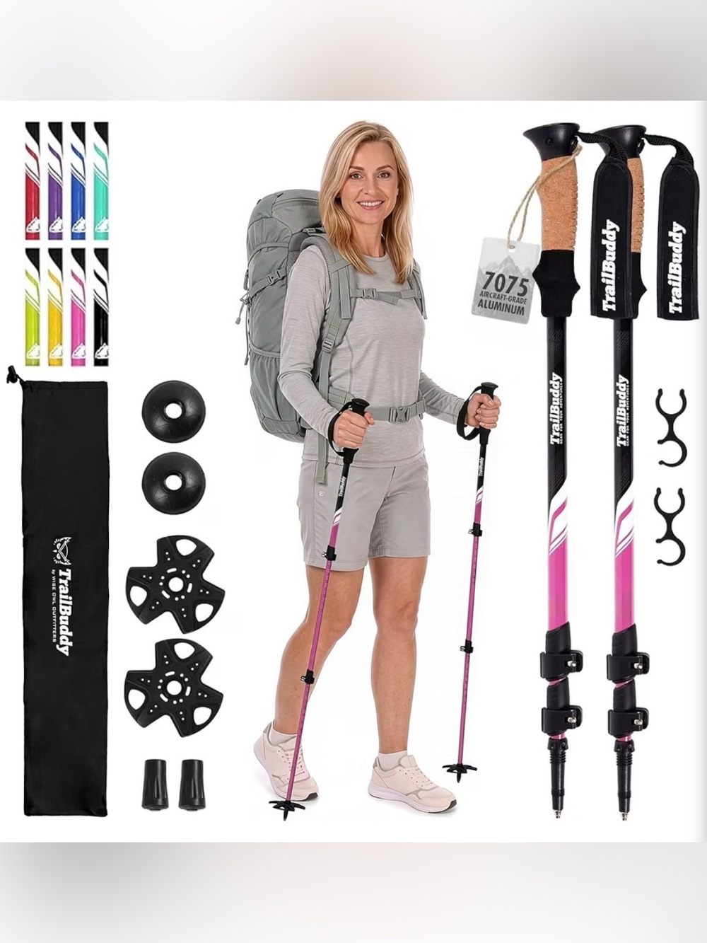 TrailBuddy Pink Adjustable Trekking Poles - Pair
